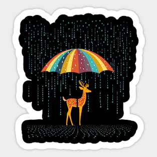 Deer Rainy Day With Umbrella Sticker